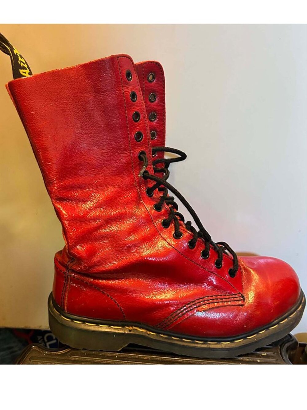 Vintage Dr. Martens 1914 Made In England Red 14-Eye Boots Size UK7/USW9 - Picture 2 of 15